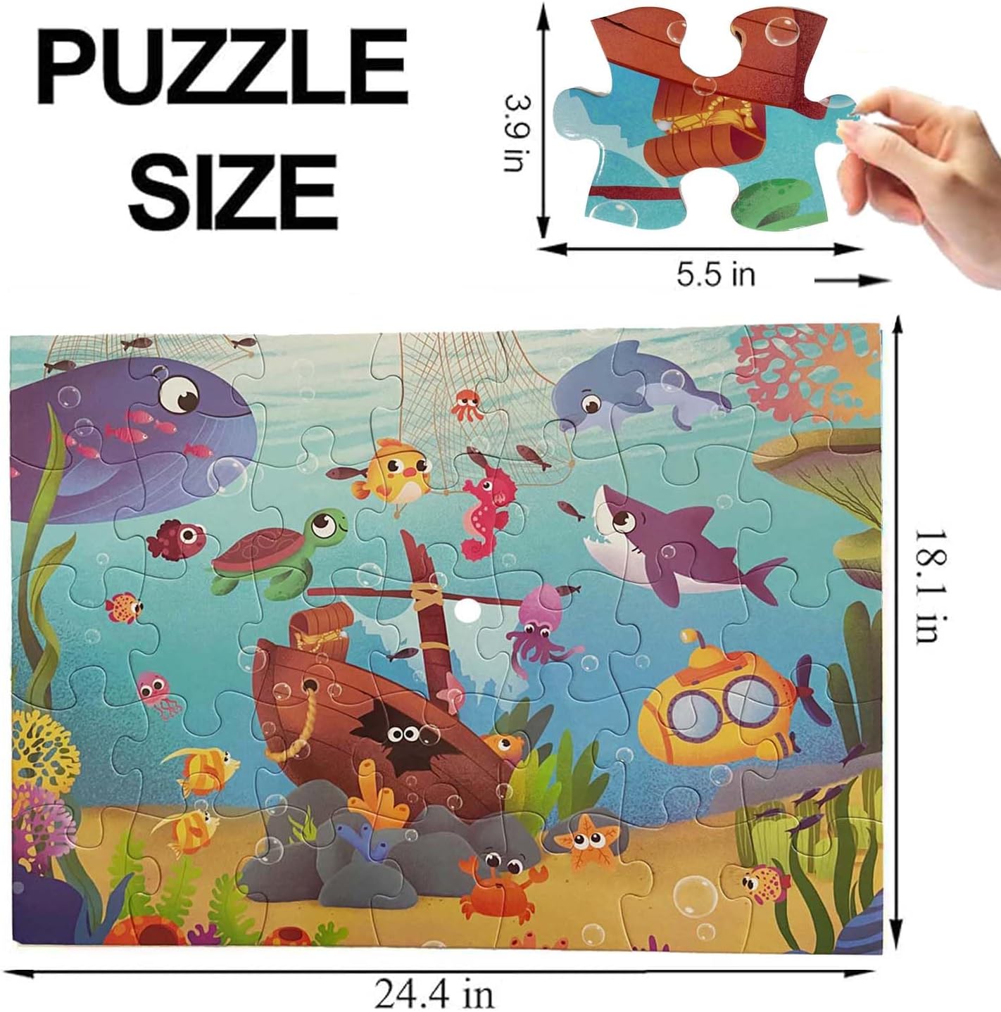 Jumbo Floor Puzzle for Kids, Large Jigsaw Puzzles 35 Piece for Kids Ages 3-5,Preschool Learning & Education Toys, Gifts for 4-8 Year Old Boys and Girls (Grassland Animal)