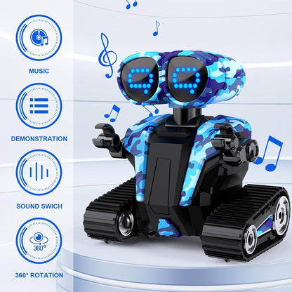 MindPal Robot Toys Rechargeable RC Robots for Kids with LED Eyes Auto-Demonstration Dance & Sing Remote Control Emo Robots for Boys Girls, Camouflage Blue