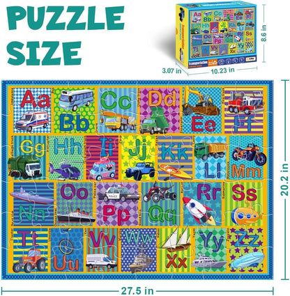 Floor Puzzle for Kids,48 Piece Transportation Letter A-Z Alphabet Puzzle,Vivid of Cartoon Design Letter Games for Preschoolers,Learn ABCs with Fun- Interactive Educational Toy for Ages 3+