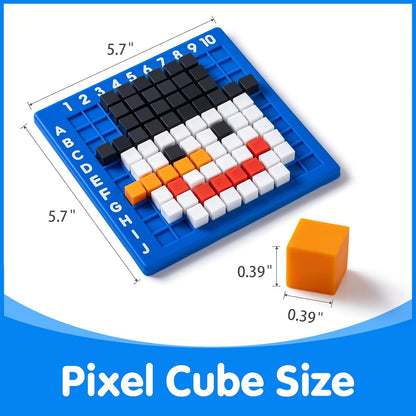 Pixel Art Creator – 400 Hard Plastic Cubes - 100 Pcs Math Linking Cubes with 384 Cartoon Stickers, STEM Toy for 5+ Year Olds, Fine Motor Skills Game & Kinder Classroom Must-Have