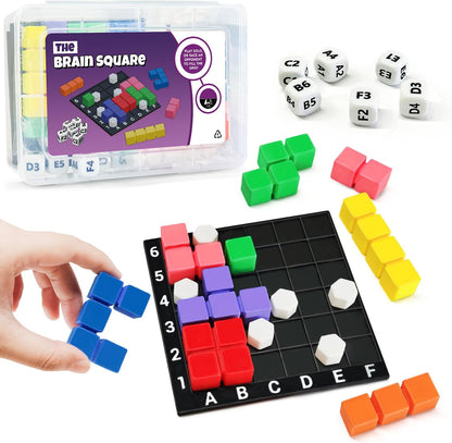 STEM Puzzle Game The Brain Square With 160000+ Solutions Pattern Matching Blocks Brain Teaser Toy Roll Dice & Race Your Opponent to Fill Grid Travel Game for Kids & Teens Back To School Birthday Gift