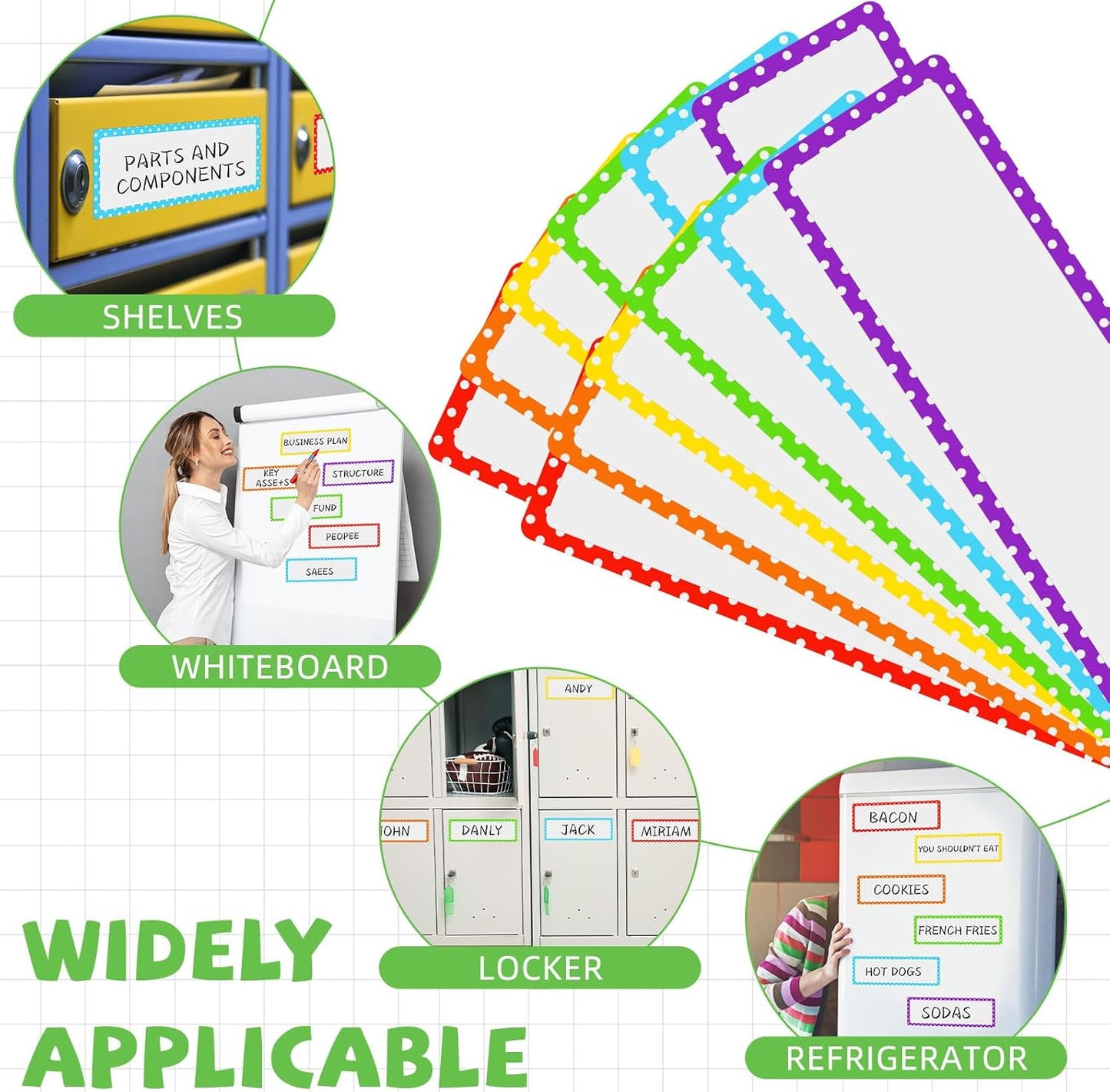 Janlaugh 12 Pcs Large Magnetic Dry Erase Labels for Classroom, 12 x 4 Inch Rectangle Magnetic Name Plates Label Flexible Magnet Stickers for Whiteboards Refrigerator(Rainbow Color,Style 1)