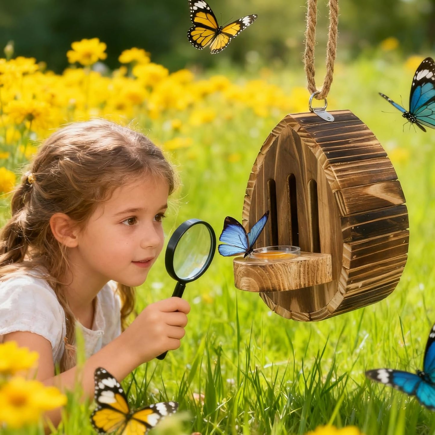ZOOFOX Wooden Hanging Butterfly House, DIY Butterfly House Kit for Garden, Natural Butterflies Habitat with Feeder for Butterflies, Bees, Ladybug, Easy to Clean