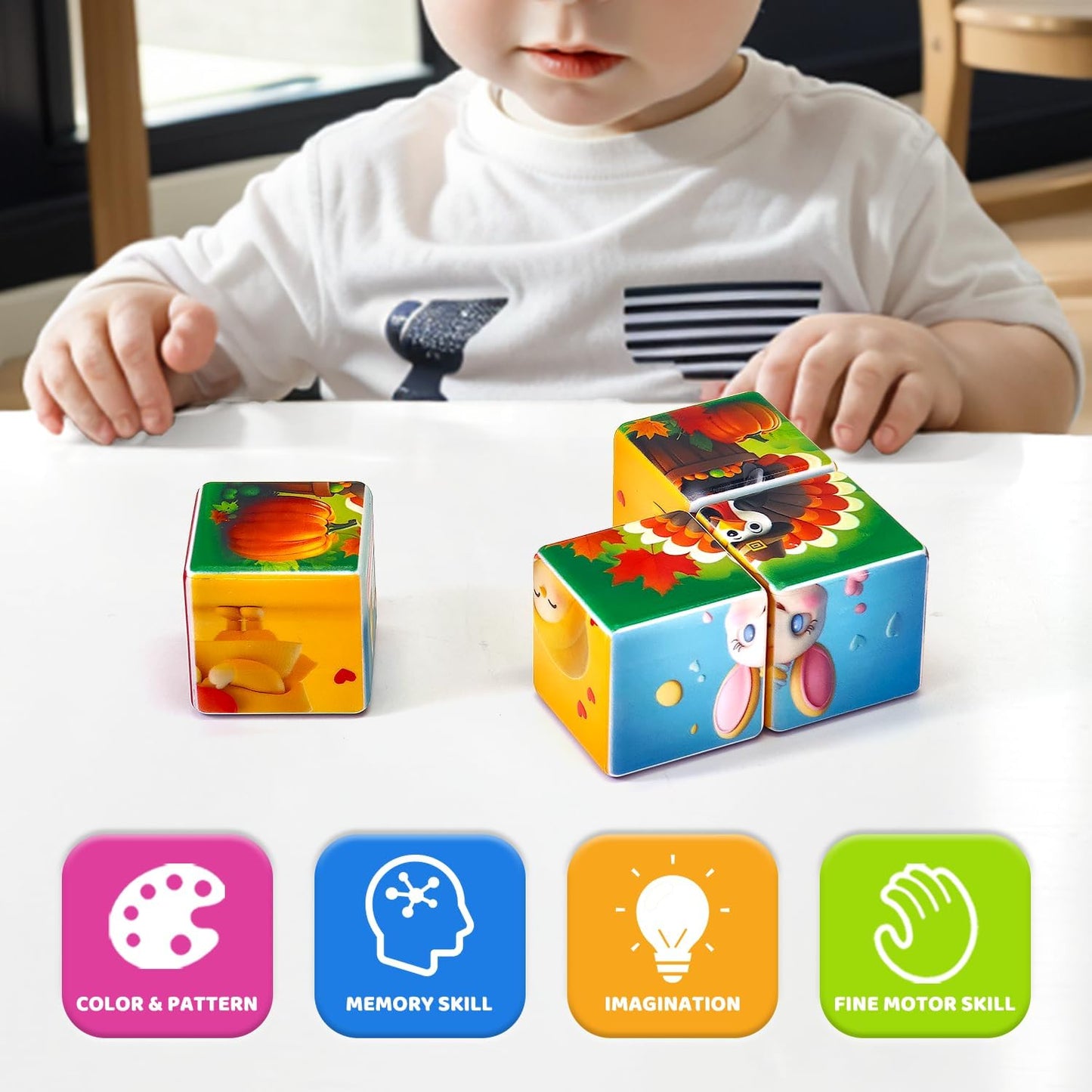 Pairez Toys Random 4 Sets of Magnetic Blocks for Toddlers, 4 Packs Total 16 PCS & 24 Patterns, Magnetic Puzzles for Kids 1-3, Preschool Learning Classroom Must Haves Puzzle Toys