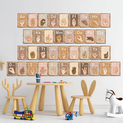 Sign Language Bulletin Board Alphabet - 37 ASL Alphabet Learning ABC Alphabet Poster Classroom Decorative Card Set Kindergarten/Elementary/Homeschool Supplies
