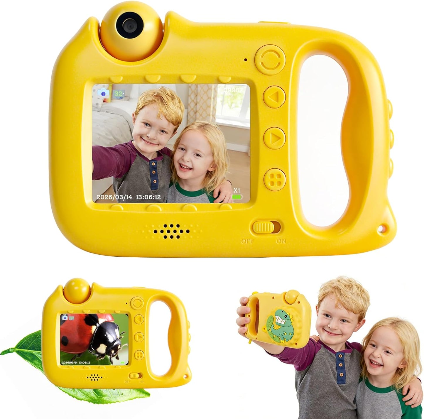 2 in 1 Kids Microscope & Camera, 1080p Hd Autofocus Digital Microscope, 48mp 1000x Magnification Handheld, Stem Educational Toy with 32gb Sd Card, Birthday for 3-12 Boys Girls (Yellow)