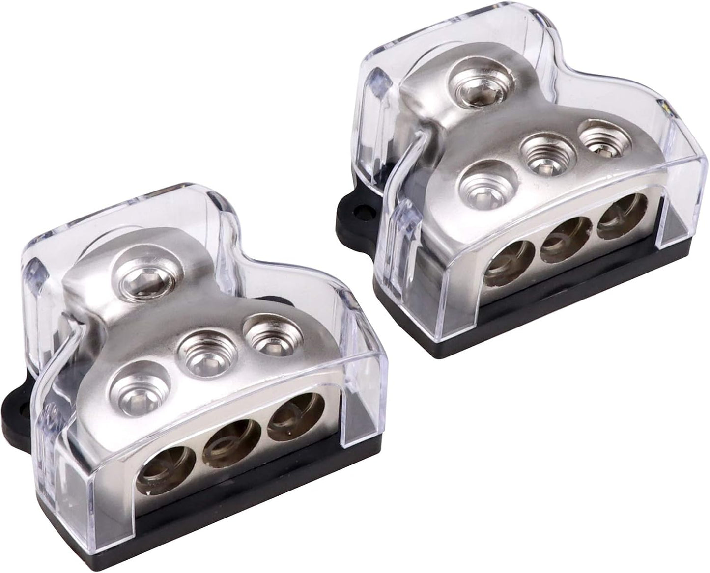 3 Way Power Distribution Block, 0/2/4 AWG Gauge in, 4/8/10 Gauge Out, Car Audio Stereo Amp Distribution Connecting Block for Audio Splitter (1x0GA+3x4GA) 2 Pack