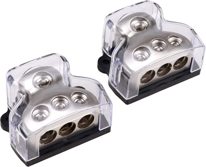 3 Way Power Distribution Block, 0/2/4 AWG Gauge in, 4/8/10 Gauge Out, Car Audio Stereo Amp Distribution Connecting Block for Audio Splitter (1x0GA+3x4GA) 2 Pack