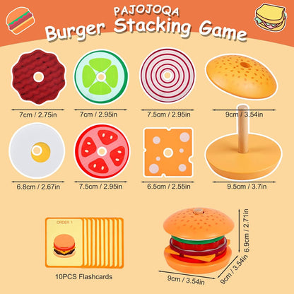 Montessori Toys for 2, 3 Year Old, Wooden Burger Sandwich Stacking Toys for Toddler Educational Toys Fine Motor Skills Foods Preschool Learning Blocks Gifts Boys Girls