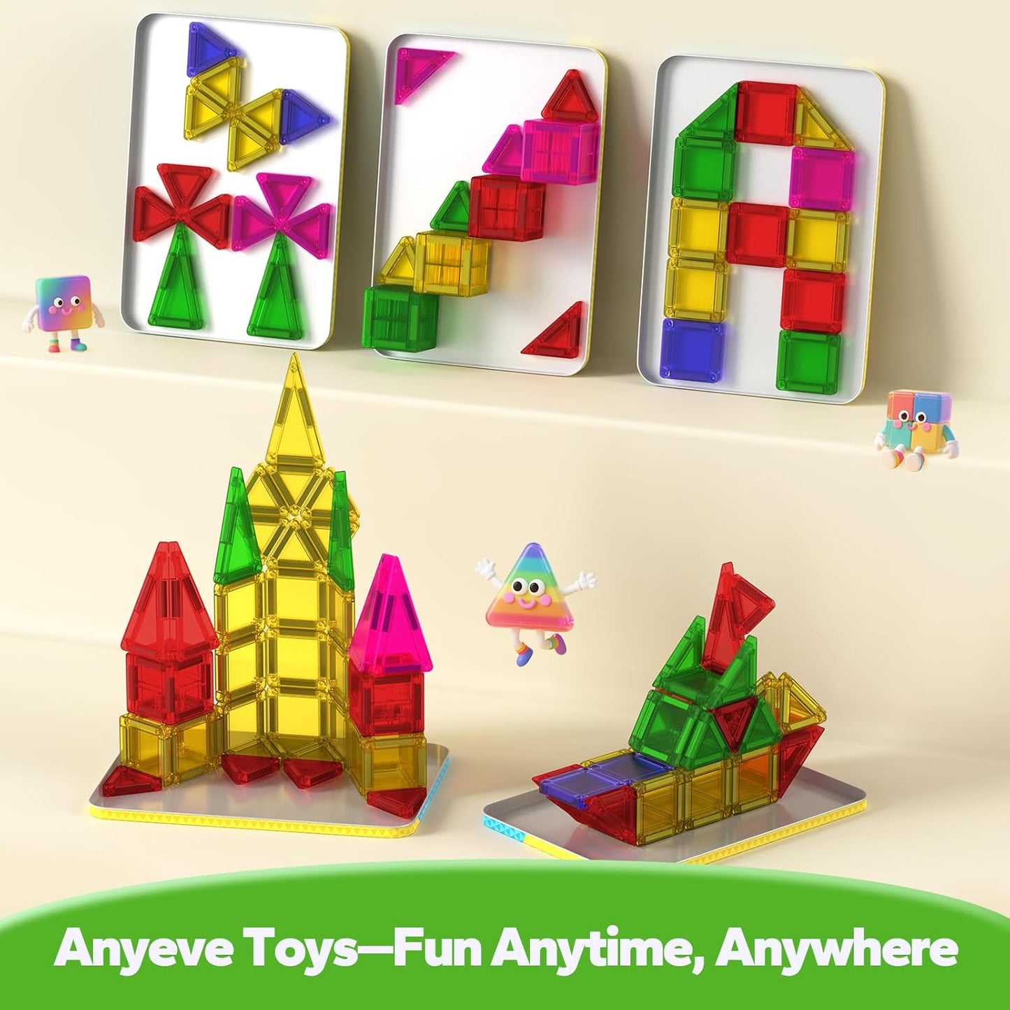 46PCS Mini Magnetic Tiles, Magnetic Tiles Travel Set with Case, STEM Educational Building Set Construction Toys for Kids Ages 3+, Portable Building Toys for Toddlers, Boys & Girls Birthday Gift