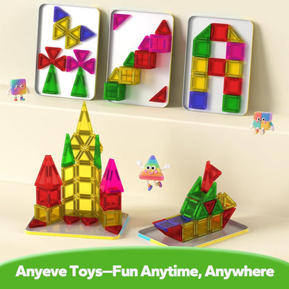 46PCS Mini Magnetic Tiles, Magnetic Tiles Travel Set with Case, STEM Educational Building Set Construction Toys for Kids Ages 3+, Portable Building Toys for Toddlers, Boys & Girls Birthday Gift