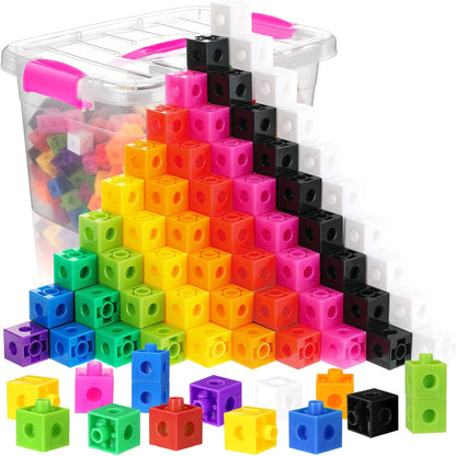 Jenaai 200 Pcs Math Cubes Counting Blocks Linking Connecting Cubes Math Manipulatives with Storage Container Educational Toy for Kids Age 4-8 Kindergarten STEM Activities Preschool(Blue)