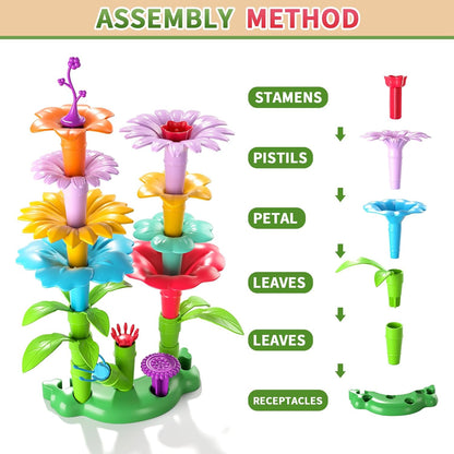 145 Pcs Toys for 3 Year Old Girl, Toddler Gardening Set Flower Garden Toy Girls Building Sets Best Educational Learning Fine DIY Crafts Stem Construction Stacking Kit for 3 4 5 6 7 Years Kids