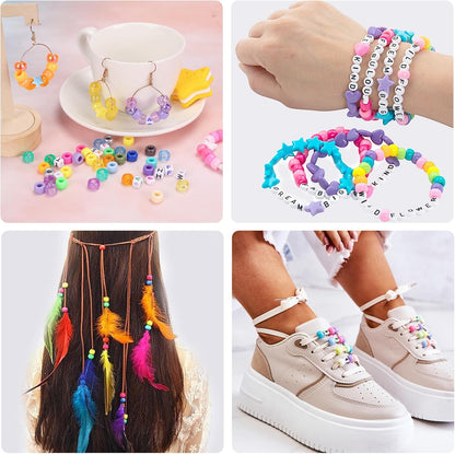 Bracelet Making Kit 96 Colors Pony Beads 3300pcs Friendship Bracelet Kit Rainbow Kandi Beads with Letter and Heart Beads Elastic Threads for Kids Adults Keychain Jewelry Necklace Making