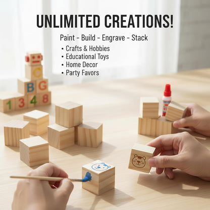 Wood Blocks for Crafts, Unfinished Wood Cubes, 2 Inch Natural Wooden Blocks, Pack of 8 Wood Square Blocks, Wooden Cubes for Arts and Crafts and DIY Projects