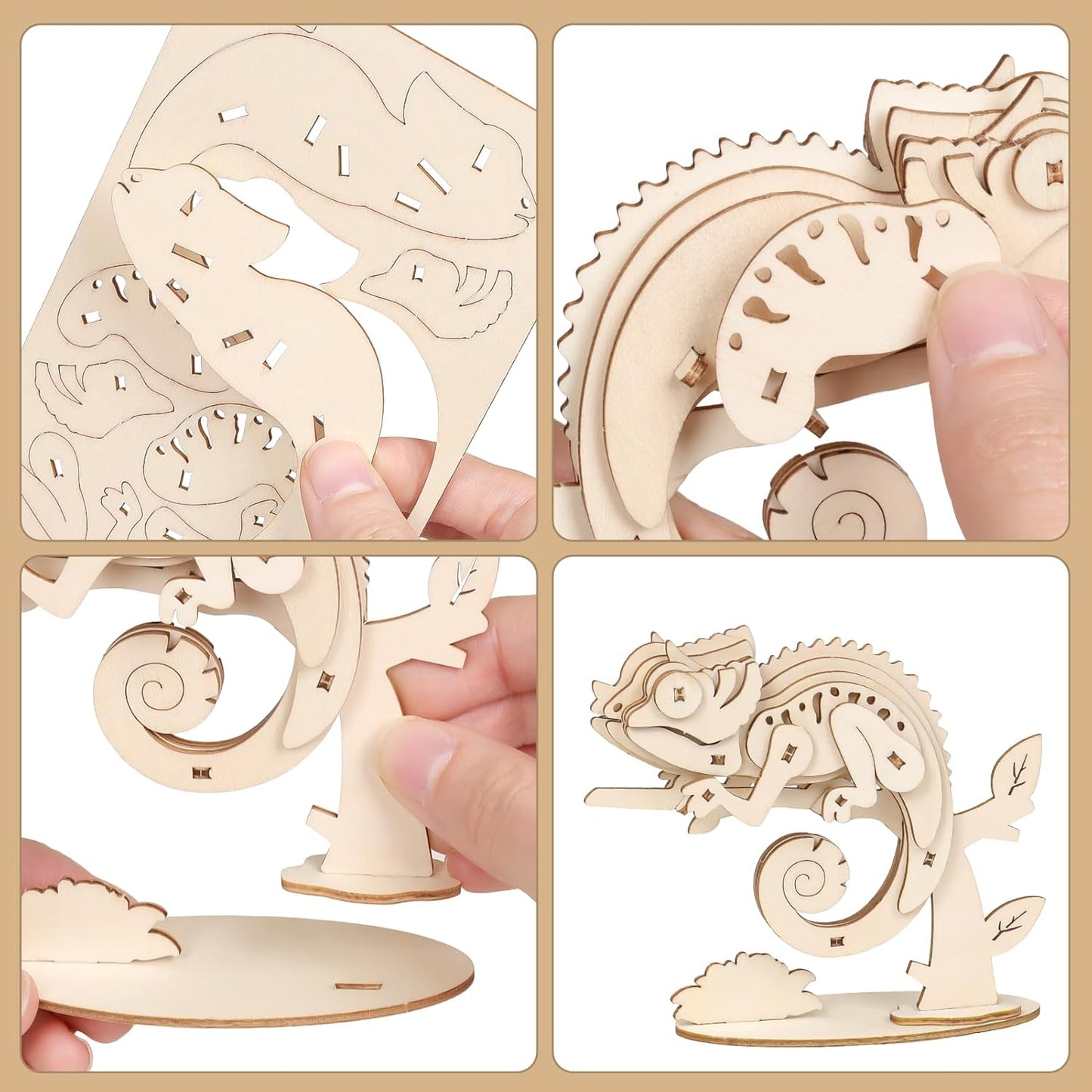 3D Wooden Puzzles for Kids, 8 Pcs Animal Assembly Model Wood Arts and Craft Puzzles Set, No-Glue DIY Delicate Pendant STEM Toys for Boys Girls Ages 6+, Educational Birthday Gift, Party Favors