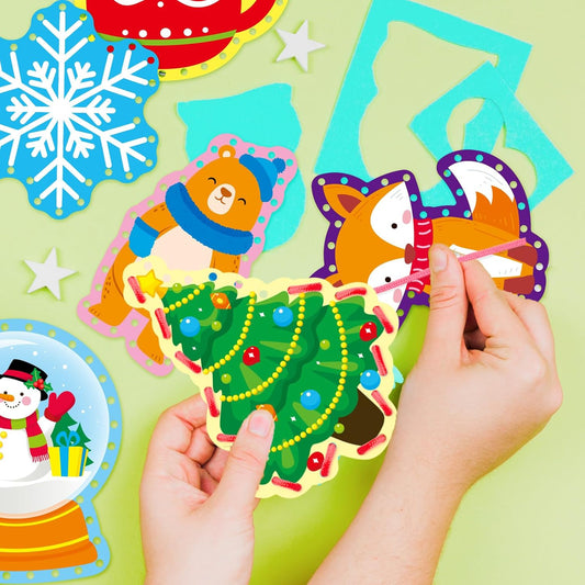 Winter Animal Lacing Cards For Kids 12 Packs Double Sided Sewing Kits Christmas Sewing Cards Educational & Learning Activities Fine Motor Skill for Boys Girls School Winter Holiday Party Supplies