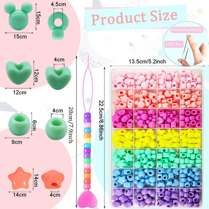 JJzxwish 1605 Pcs Hair Beads for Braids with Elastic Rubber Band Threaders Kit, Candy Color Acrylic Mickey Heart Star Alphabet Beads Pastel Pony Bead Kandi Bead for Bracelet Jewelry Making DIY Craft