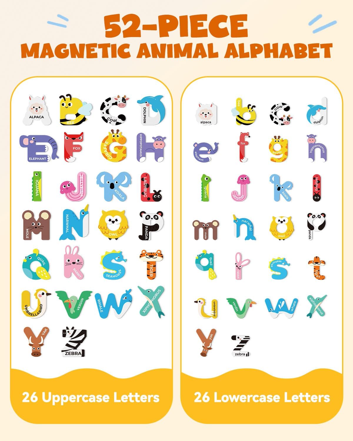 78 PCS Magnetic Letters, Large Cute Animal Alphabet Magnets for Fridge, Uppercase & Lowercase ABC Educational Toy, Choke-Proof Toddler Learning Toys for Kids Toddlers Preschool Learning Spelling