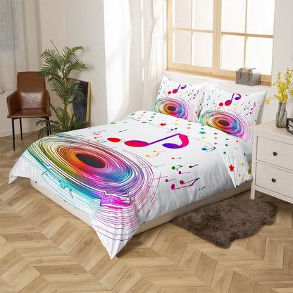 Drum Kit Comforter Cover Abstract Musical Instruments Bedding Set for Kids Boys Teens,Pop Music Duvet Cover Modern Rock Quilt Cover, Teal Laser Light Bedroom Decor Twin Size Blue Green Black