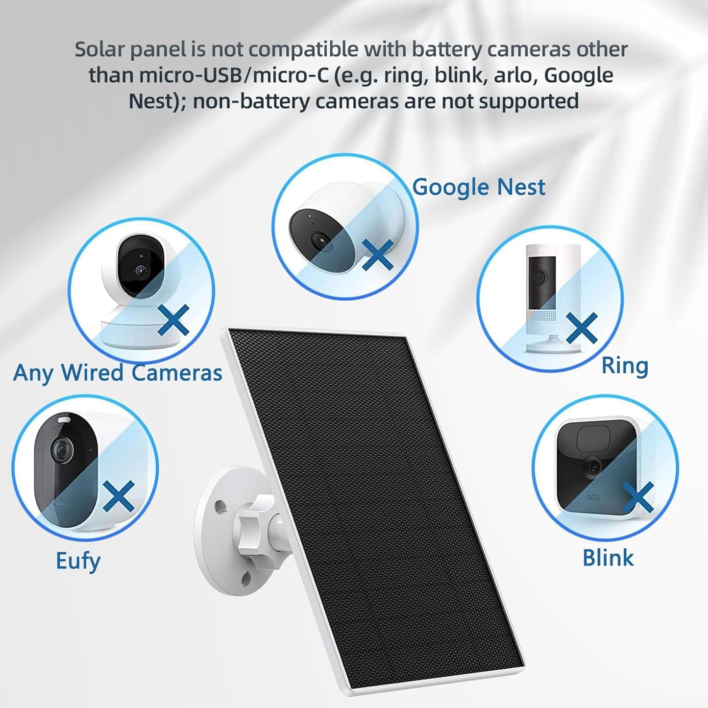 Solar Panel Charger for Security Camera Outdoor, 5W Solar Panels with Micro USB & USB C Adapter for DC 5V Rechargeable Battery Camera, IP65 Waterproof, 360°Adjustable Mounting, 9.8 Ft Charging Cable