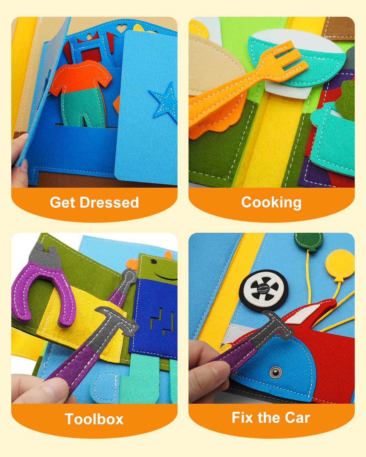 Felt Busy Book for Toddlers 1-3, Montessori Busy Board for 1 Year Old, Quiet Book Airplane Travel Toys, Sensory Early Learning Educational Toy, Road Trip Activity Books, Girls Birthday Gifts