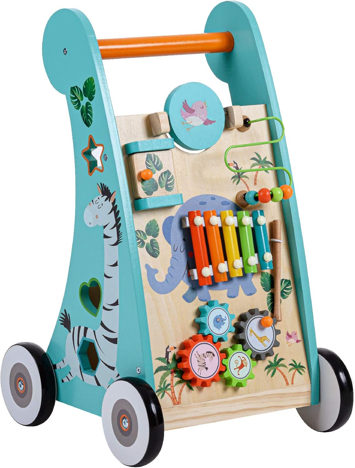 Teamson Kids Preschool Play Lab 7-in-1 Large Wooden Activity Cube Station Center Bead Maze and Counting for Kids Baby Toys, Natural