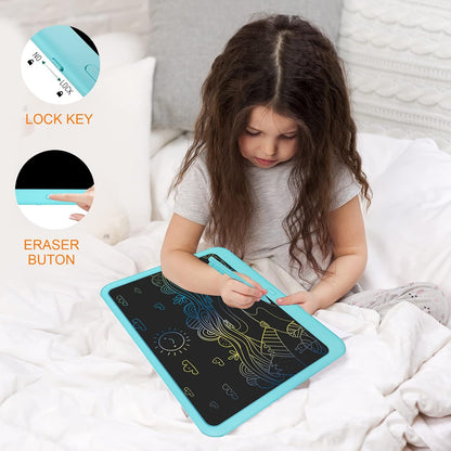 FLUESTON LCD Writing Tablet for Kids, 10 Inch Doodle Board, Colorful Drawing Pad for Toddler, Educational Travel Toy Gifts for 3-8 Year Old Girls Boys, Erase Lock Writing Board