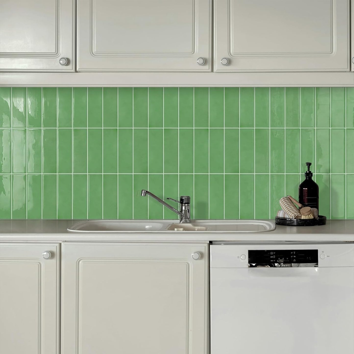 Plain White Peel and Stick Backsplash Tile Rectangle Subway Self Adhesive Wall Tiles for Kitchen (10-Sheet,12"x12")
