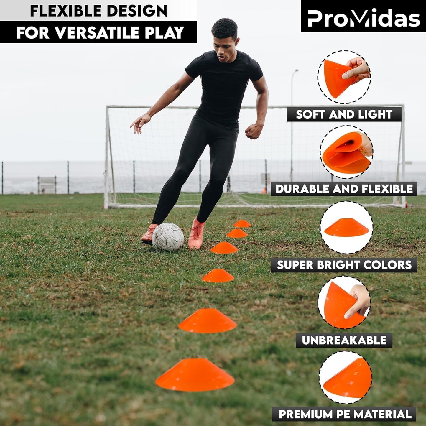 Disc Soccer Cones for Training Kids - 200,100,50 Small Plastic Cones for Sports Training - Flexible Conos for Soccer Practice Equipment, Basketball & Football Drills Equipment