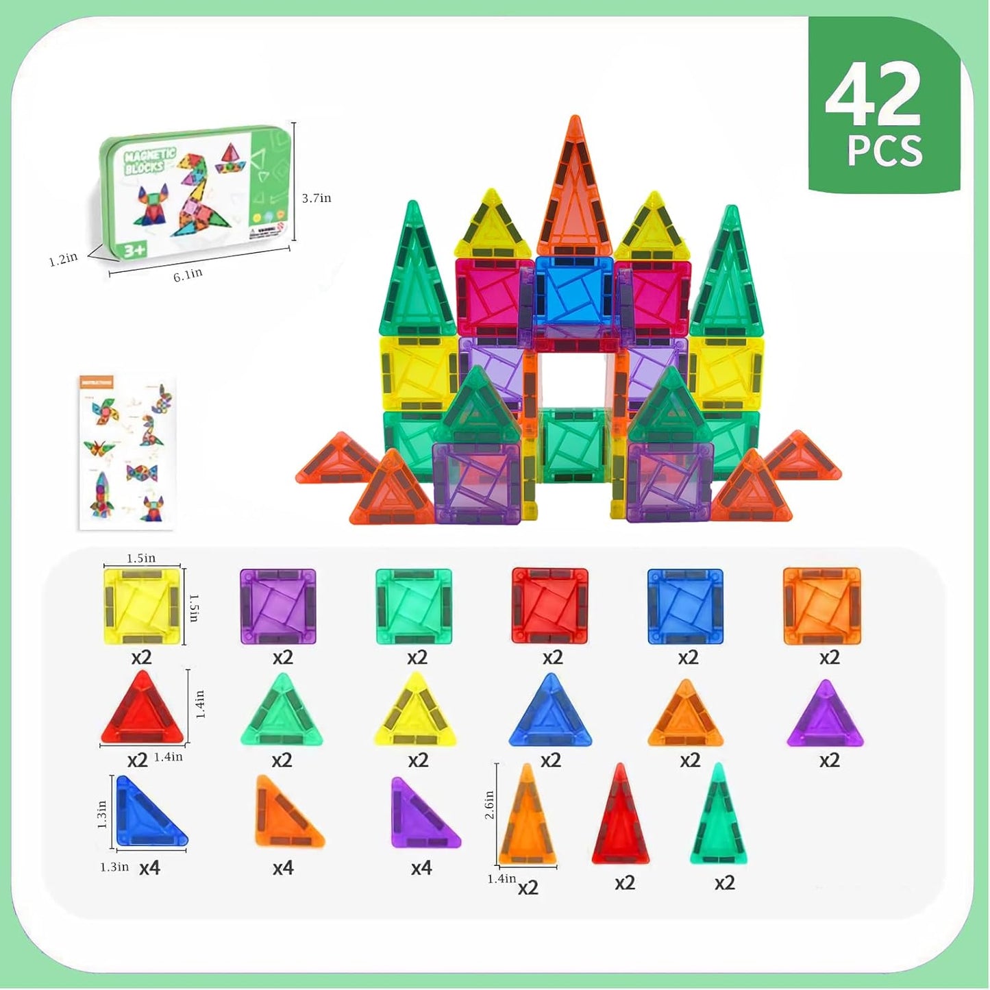 26-Piece Valentines Day Gifts for Kids Strong Magnetic Tiles Building Set – Durable,Vibrant Colors, STEM Toys for Kids 3+, Creative Learning, Compatible with All Major Magnetic Blocks