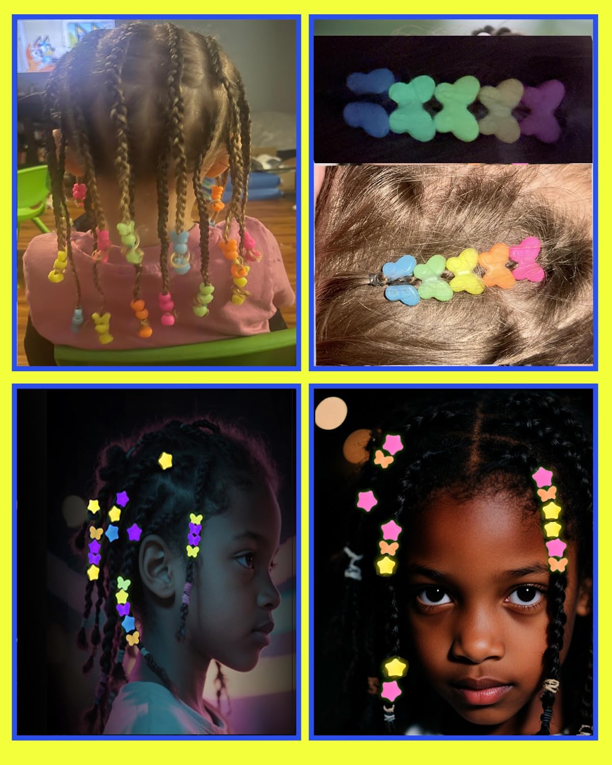 50Pcs Soft Small Silicone Beads for Hair,Hair Beads for Kids Girls Braids with 5mm Hole Glow in The Dark 5 Color(50)