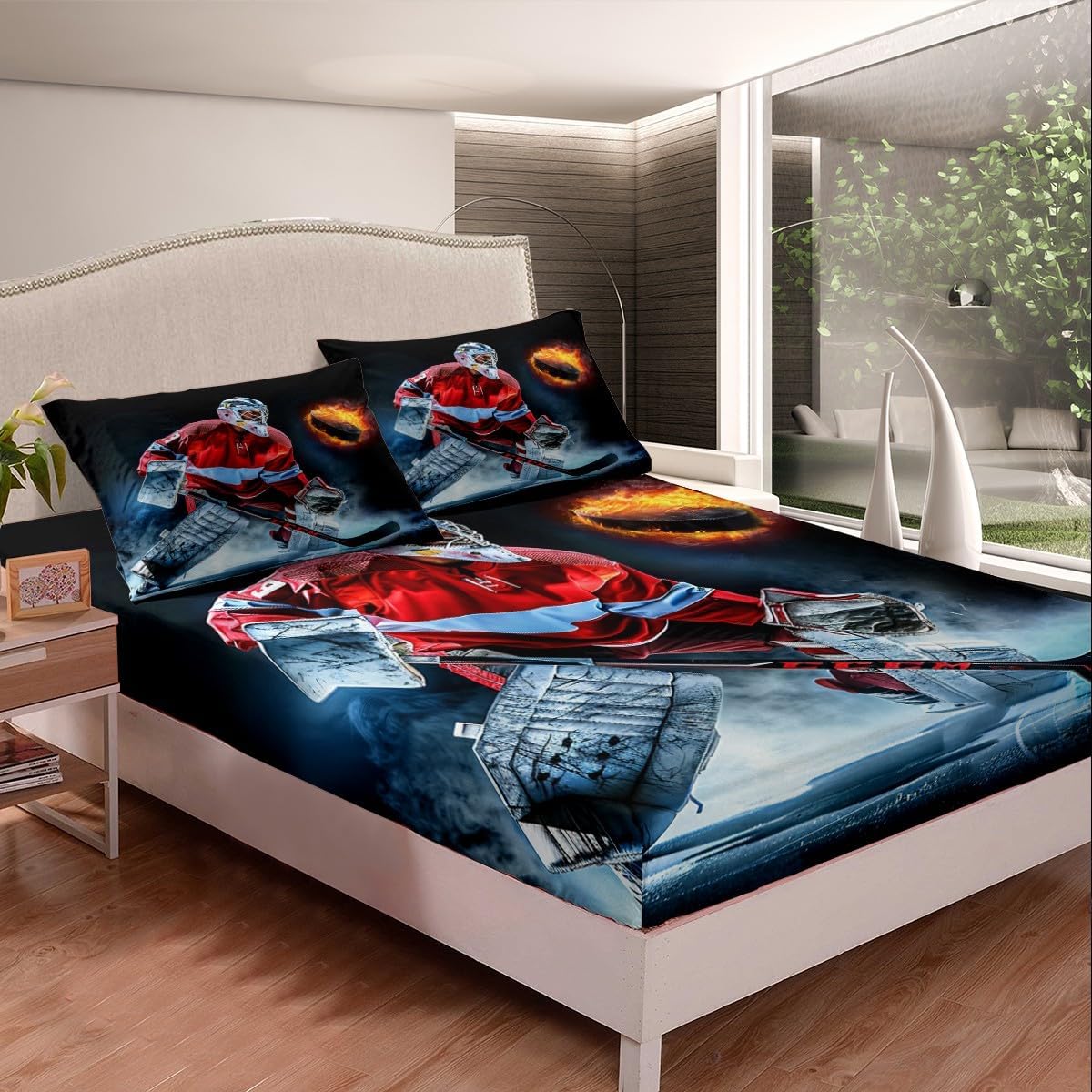 Manfei Musical Kids Fitted Sheet Full Size, MusicalGuitar Radio Drum Kit Headset Print Bedding Set 3pcs for Boys Girls, Rock Music Bed Cover with 2 Pillowcases, Soft Polyester Bedding, No Top Sheet