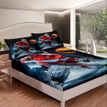 Manfei Musical Kids Fitted Sheet Full Size, MusicalGuitar Radio Drum Kit Headset Print Bedding Set 3pcs for Boys Girls, Rock Music Bed Cover with 2 Pillowcases, Soft Polyester Bedding, No Top Sheet