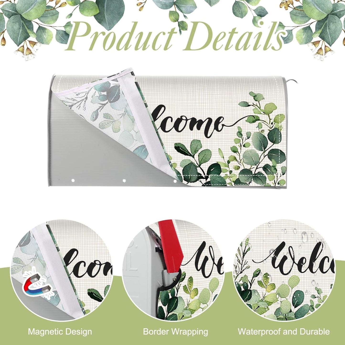 Tiamon Monogrammed L Mailbox Covers Magnetic Eucalyptus Welcome Letter Box Wrap Standard Size 21x18 Inch Spring Summer Leaves Mailbox Decor Eucalyptus Letter Numbers Decoration for Outdoor Garden Yard