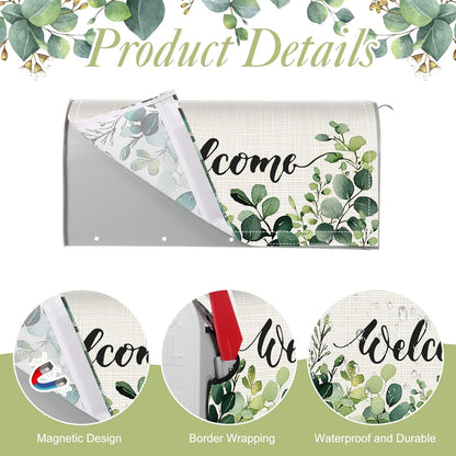Tiamon Monogrammed L Mailbox Covers Magnetic Eucalyptus Welcome Letter Box Wrap Standard Size 21x18 Inch Spring Summer Leaves Mailbox Decor Eucalyptus Letter Numbers Decoration for Outdoor Garden Yard