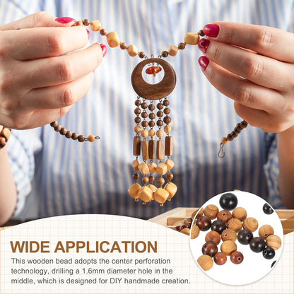 HARFINGTON 200pcs Round Wooden Beads, 10mm Dia Small Wood Beads for DIY Crafts, Bracelet, Wristlet, Necklace, Jewelry Making, Khaki Brown&Black