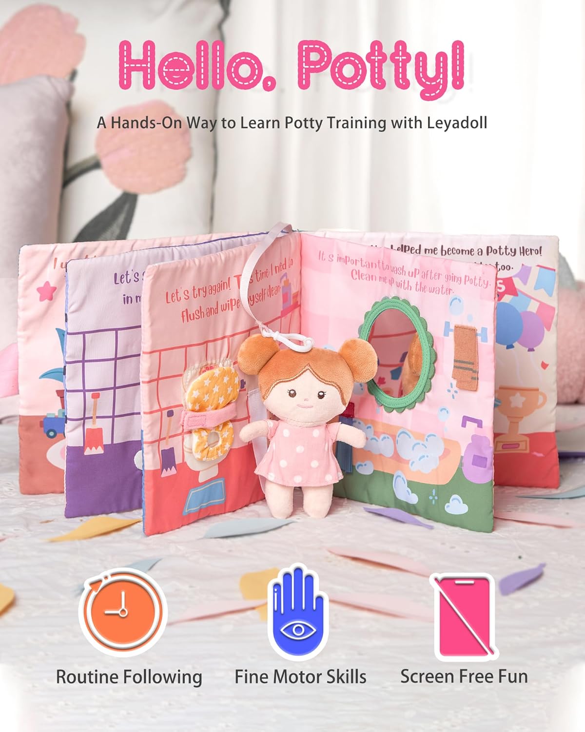 LeyaDoll Interactive Sensory Soft Cloth Book, Educational Crinkle Quiet Activity Busy Book for Babies,Toddler Travel Toy Gift for 1-3 Year Old Boys and Girls (A Berry Special Day)