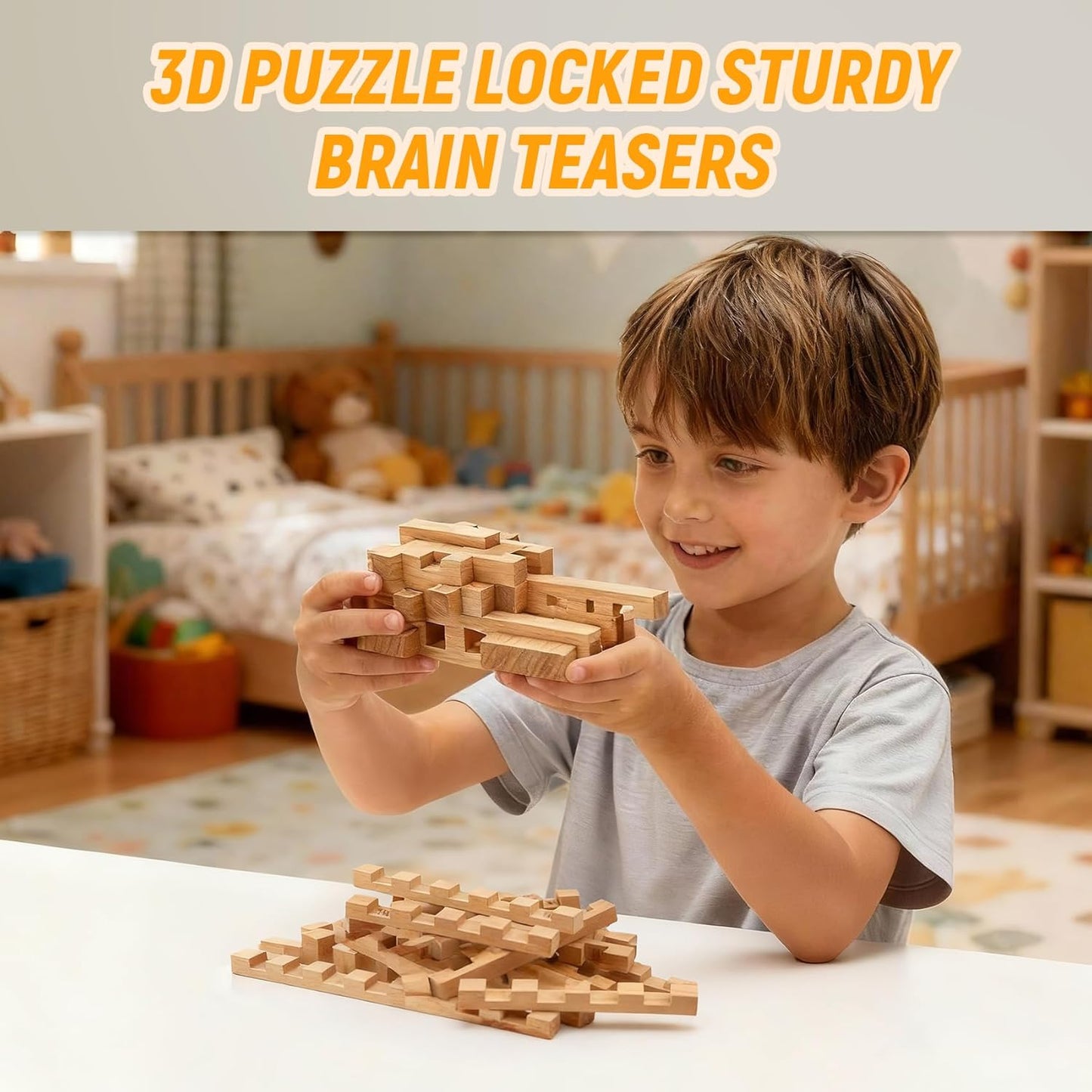 15 in 1 STEM Wooden Building Blocks -15+ Shapes, 3D Puzzle, Logic Brain Games, Educational Toys Gift for Kids and Classroom, Montessori STEM Toys for Ages 5+ to Adults