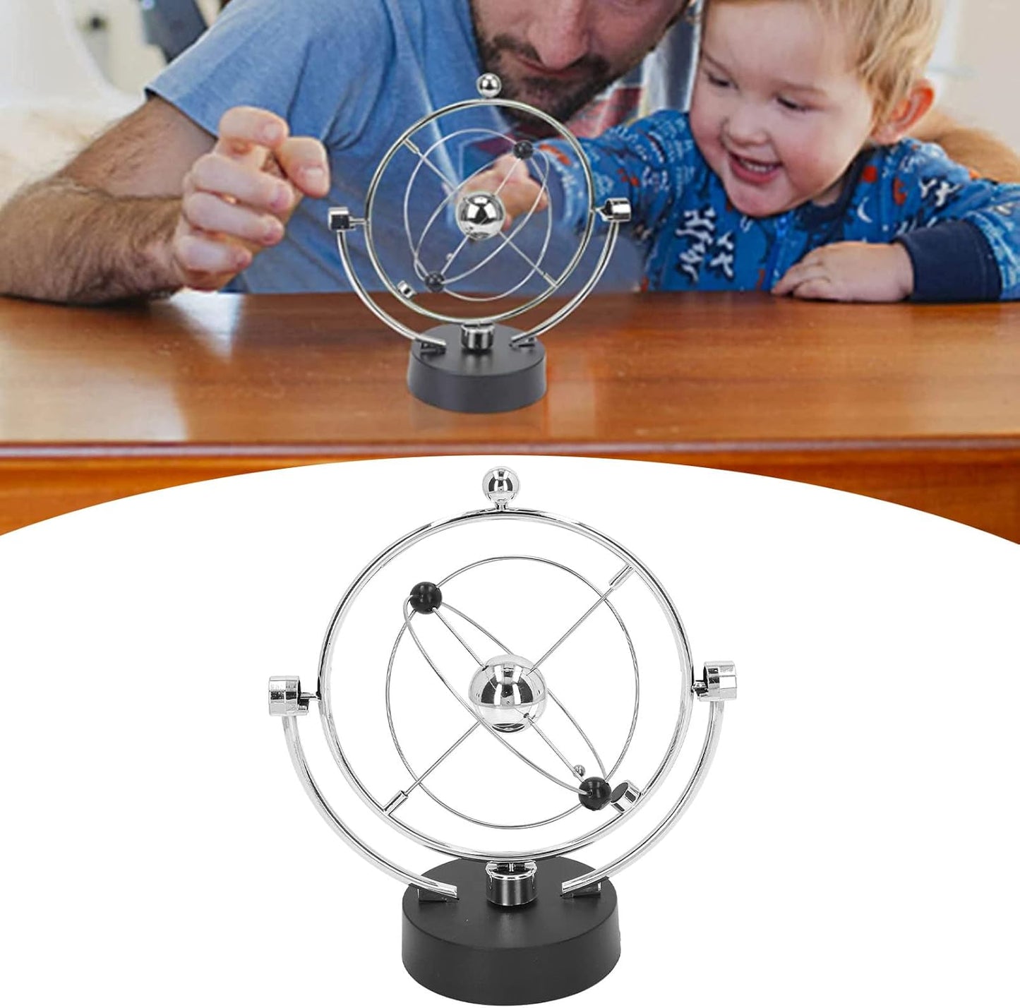 Perpetual Motion Swing Ball, Electronic Solar System Magnetic Swing Energy Orbit Desktop Ornament with USB Charging Mode, Educational Science Office Decor