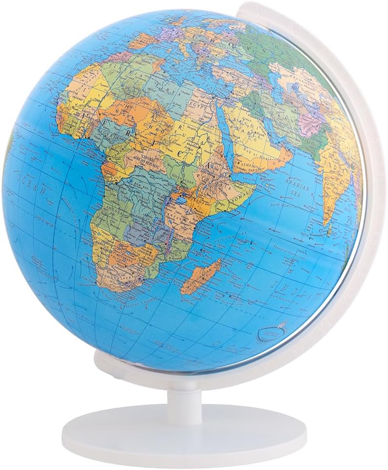 The Thames & Kosmos Illuminated Geopolitical Globe Essential STEM Tool | 10” diameter with Durable Stand, Political Map with Locations, Geological Features, Educational Gift for Ages 6+, USB-C Powered