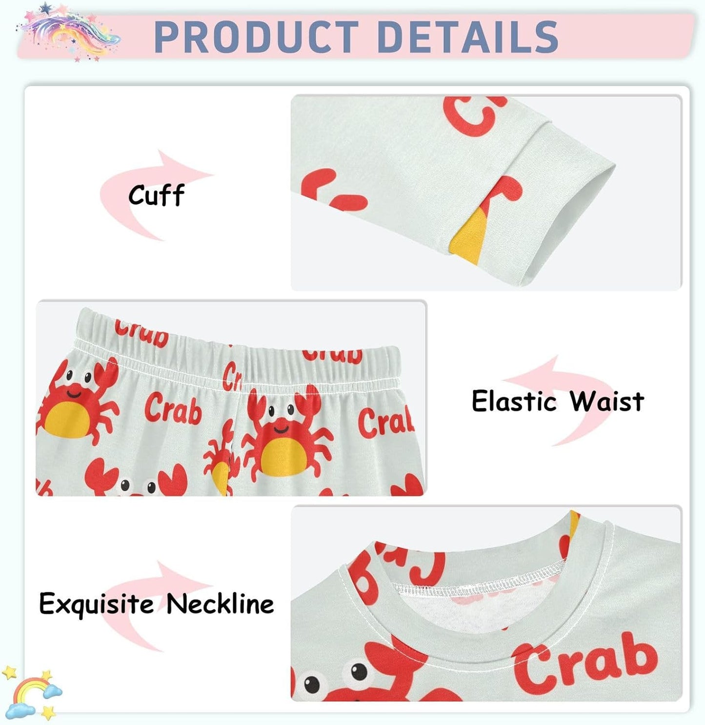 ALAZA Shark Starfish Palm Tree 2 Piece Pajama Set Long Sleeve Top and Pants Sleepwear Unisex - Colors A