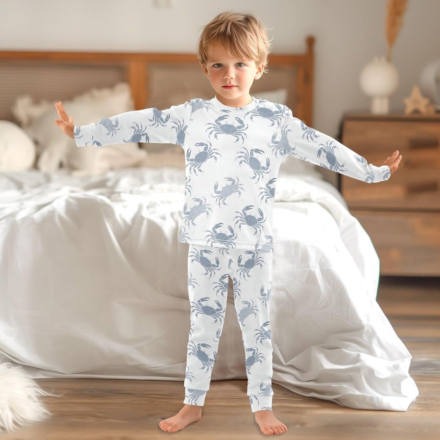 ALAZA Shark Starfish Palm Tree 2 Piece Pajama Set Long Sleeve Top and Pants Sleepwear Unisex - Colors B