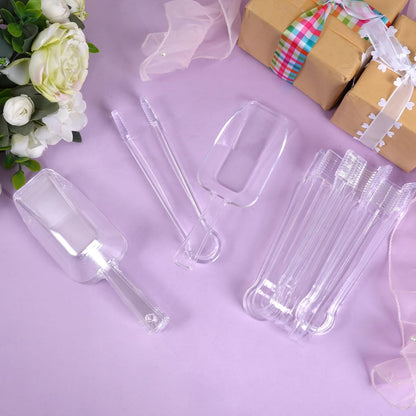 12Pcs Clear Plastic Ice Scoops Tongs Set, Small Tongs for Serving Food, Mini Candy Scoops for Candy Buffet Dry Goods Freezer Bin Canisters (Clear)