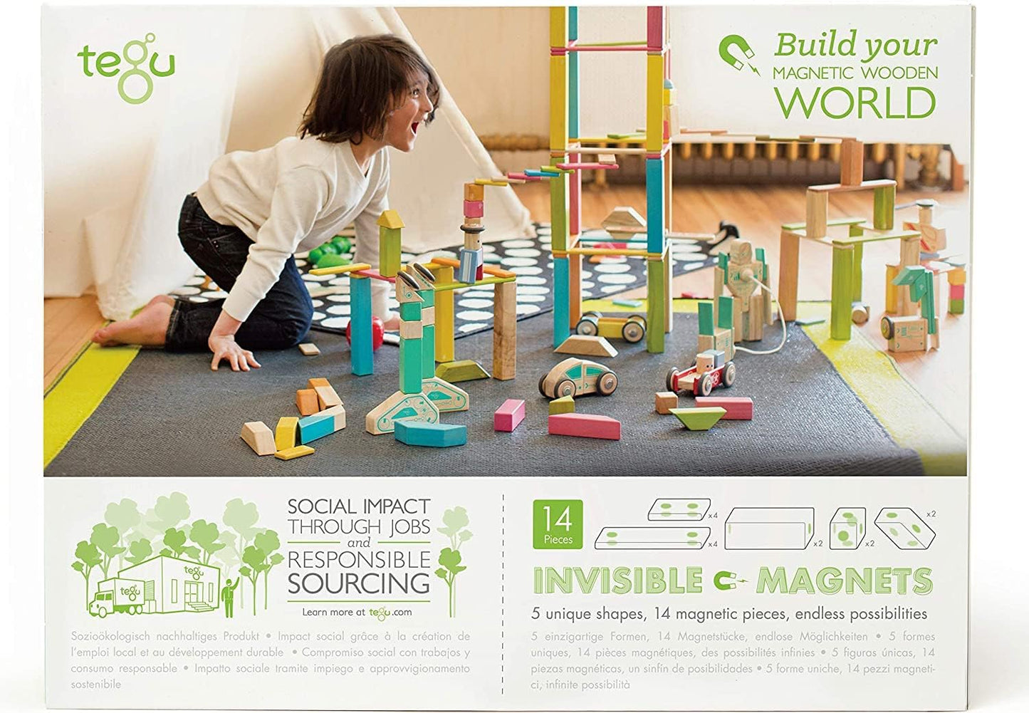 14 Piece Tegu Magnetic Wooden Block Set, Blues