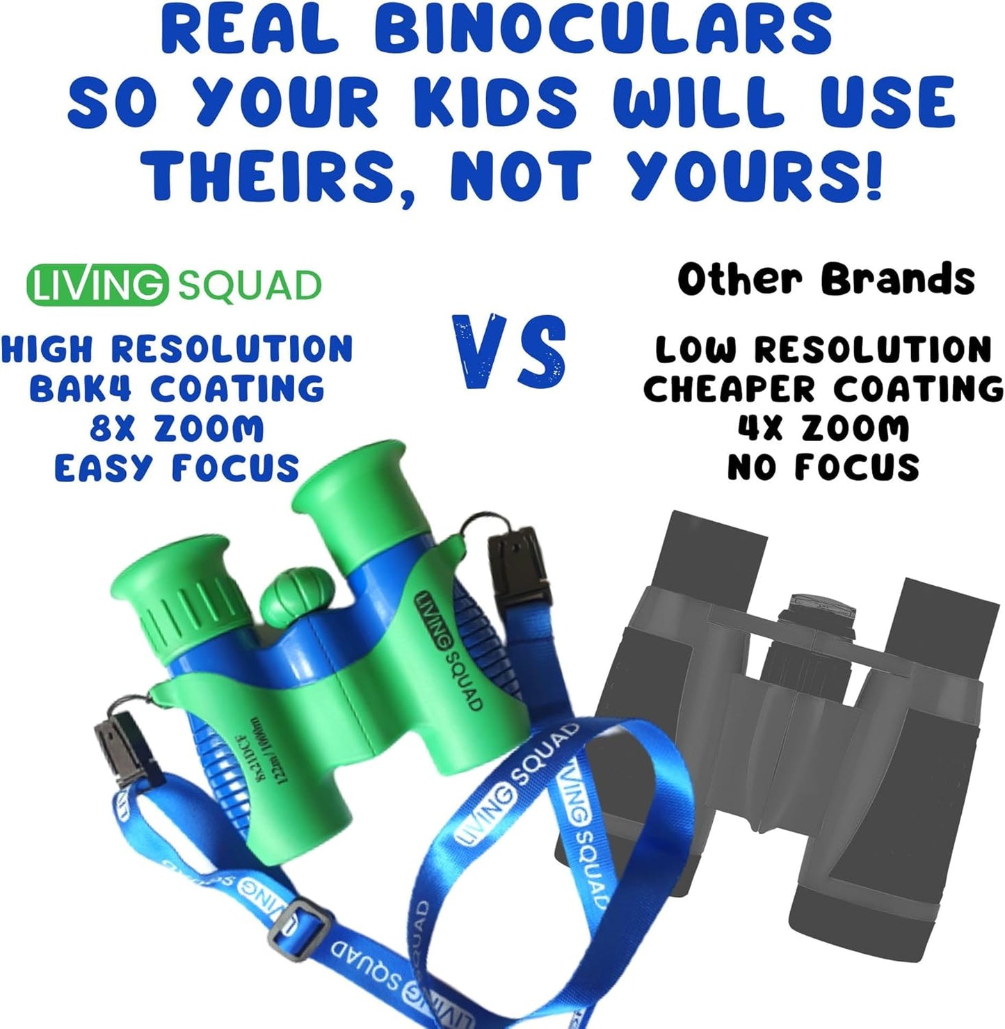 Kids Binoculars 8x21 Shockproof Green - Ages 3-12 with Case Neck Strap Compass Carabiner | High Resolution Optics for Bird Watching Camping Hiking | Birthday Gift Boys Girls