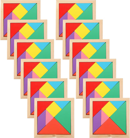 Meooeck 12 Pack Tangrams Wooden Puzzles Tangrams Set f Shape Puzzles Brain Logic Blocks for Games Educational Gifts for Adults Students(Notch Style)