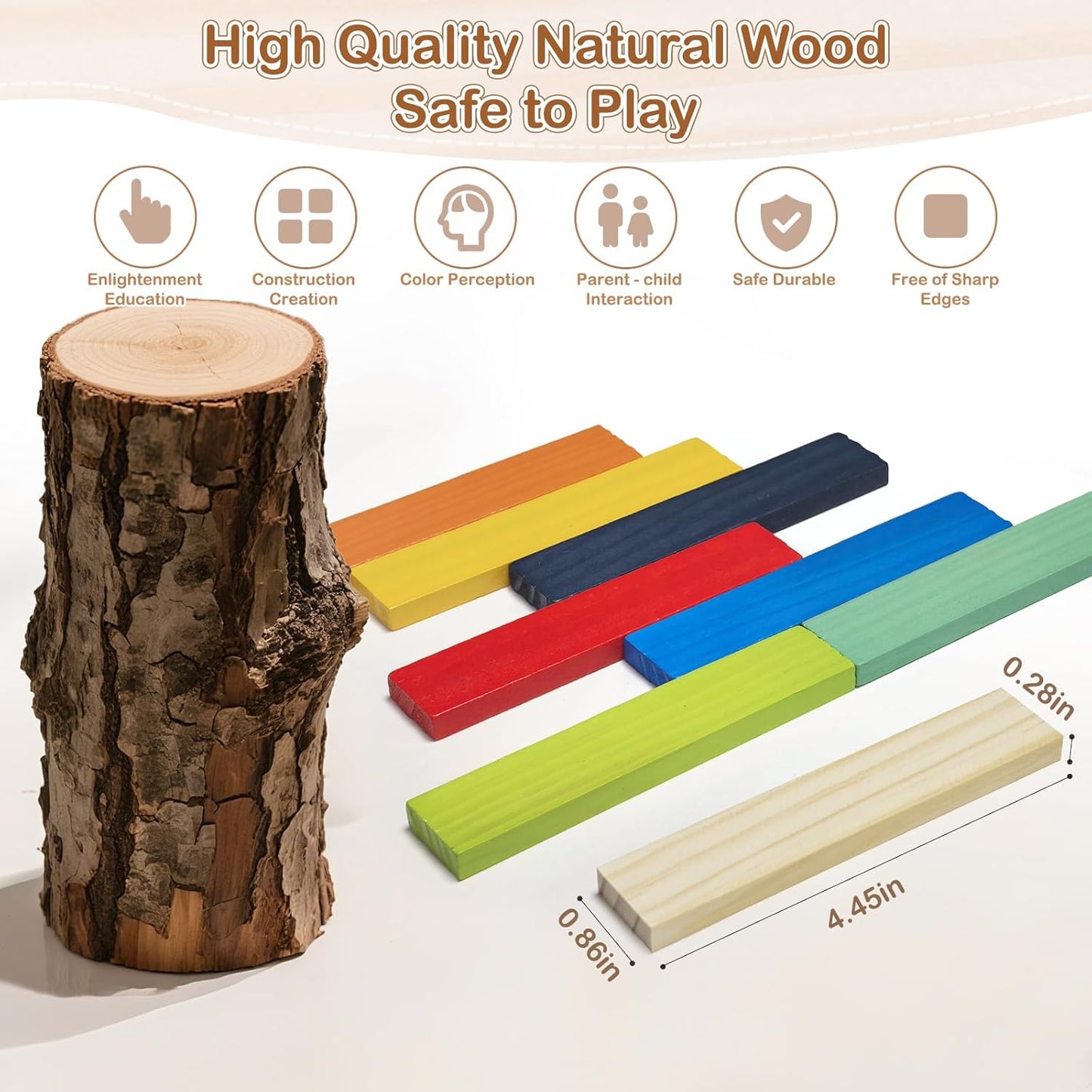 Hayder Classic Wooden Building Blocks Set, 100PCS Solid Wood Blocks in 9 Colors Stacking Educational Toy Set for Kids