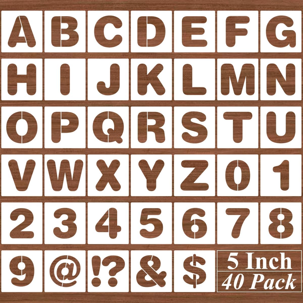 4 Inch Alphabet Letter Stencils - 40 Pack Letter Number Stencil Templates with Signs for Painting on Wood, Reusable Calligraphy Letters Stencils for Chalkboard Fabric Wood Signs