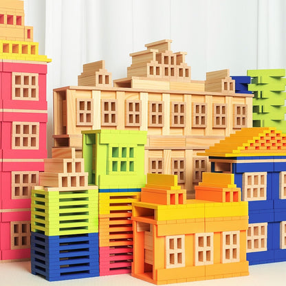 Premium 300 Pcs Natural Wooden Building Blocks for Kids Ages 3-12,Pine STEM Construction Toy - Open-Ended Classic Building Blocks Set for Castles, Bridges & Towers, Educational Learning Gift (4.7 in)